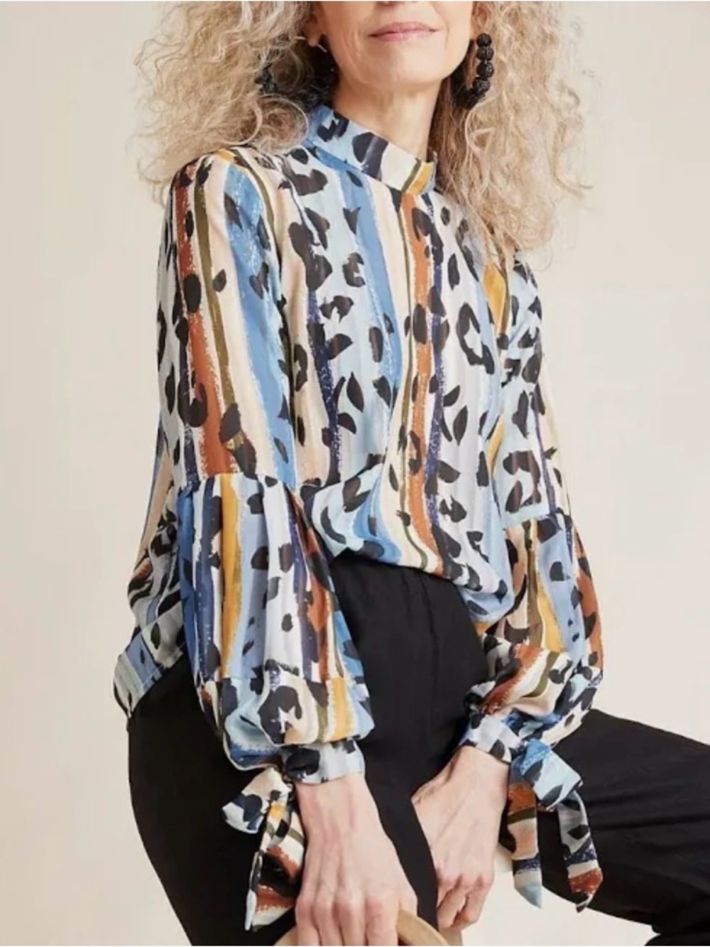 Anthropologie Hutch Melissa Blouse Leopard Stripe Balloon Sleeve Top medium M